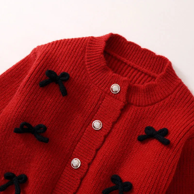 V-TREECN Roter Strickcardigan - Gr 3-6Y Polyester O-Kragen