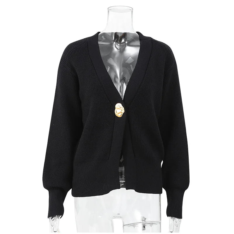 Luna Damen-Strickjacke V-Ausschnitt - Langarm, Knopf, M-L/XL