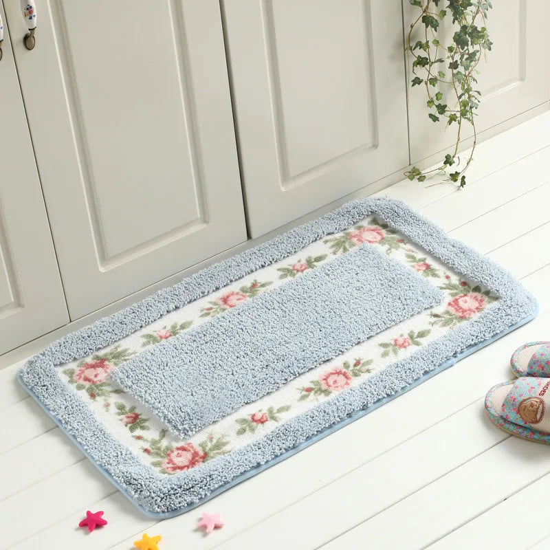 Pastoral Style Bedroom Carpet Bedside Mat Rectangle Floor Mat Water Absorbent Bathroom Mat Non Slip Doormat Kitchen Rug