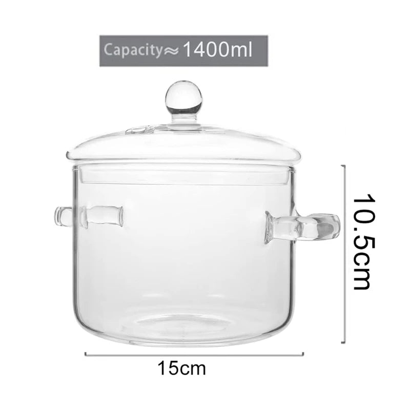 Glass Saucepan With Cover,Stovetop Cooking Pot With Lid And Handle Simmer Pot Clear Soup Pot High Borosilicate