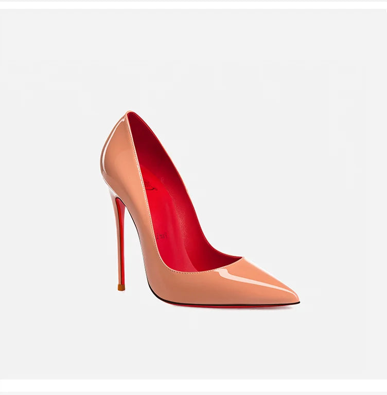 elegant woman heeled shoes 2024 trend luxury Brand Women High Heels Red Shiny Bottoms shallow Pumps Pointed Toe elegant Women 12cm