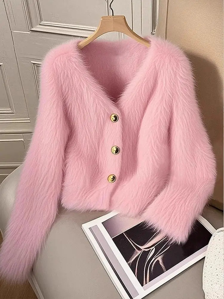 Luna KoreanStyle Strickjacke - Rosa Damen, dick, Stretch