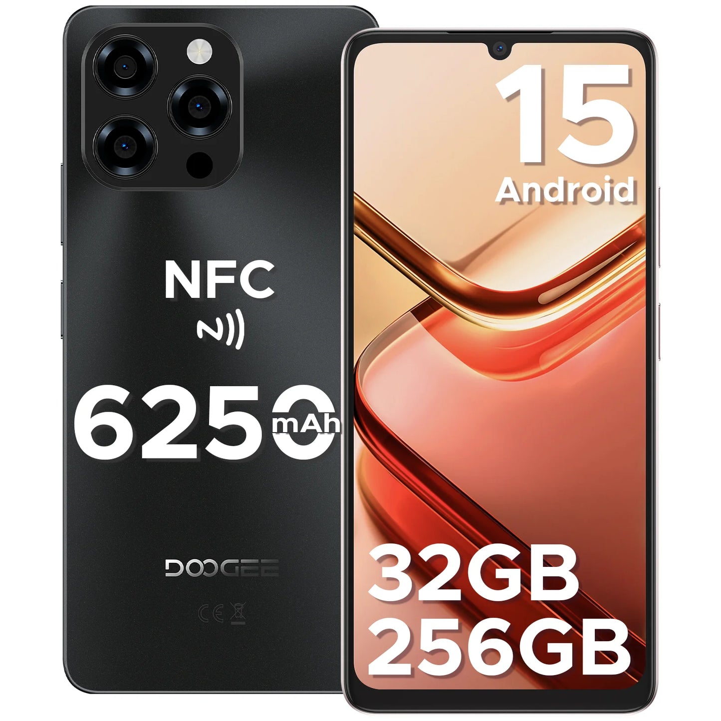 Global Version Doogee Note58 Pro Android 15 Smartphones 8Gb Ram 256Gb Rom 6250Mah Large Battery 6.75" Hd+ Display Nfc Cellphone