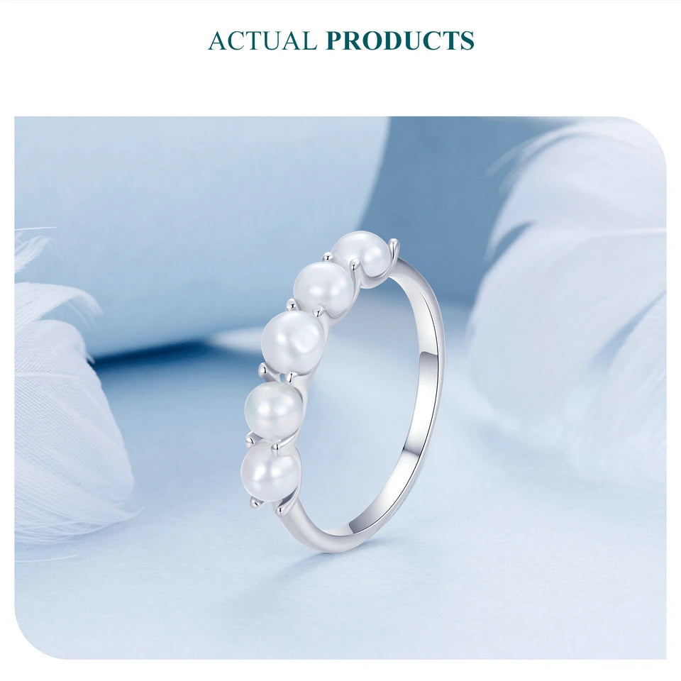 BISAER 925 Sterling Silver Pearl Ring Double Layer White Gold Zircon For Elegant Women Wedding Engagement Original Fine Jewelry