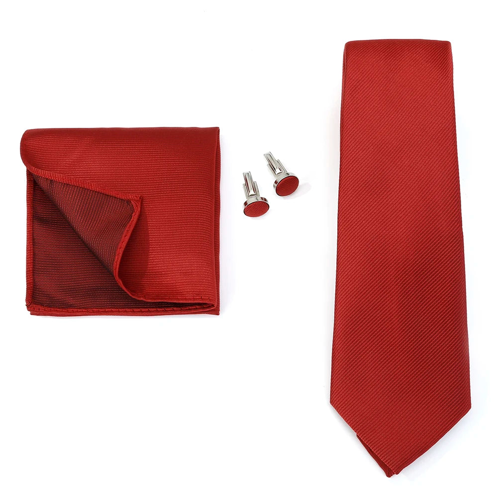 Necktie Fashion Brand Handmade Solid Necktie Handkerchief Cufflinks Set For Men Ties Suit Shirts Wedding Accessories Man Gifts