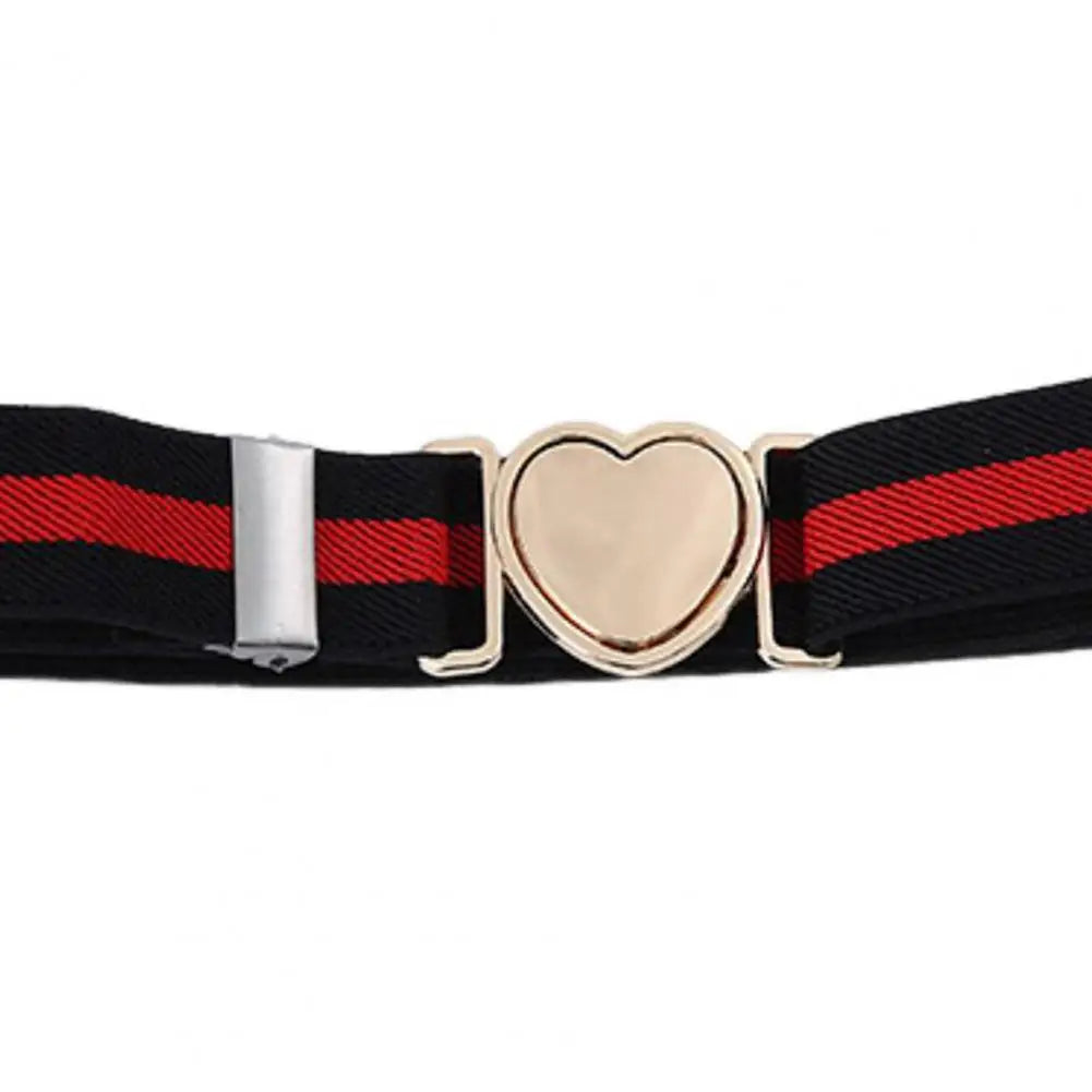 Unisex Belt Contrast Color Banded Metallic Heart Buckle Waistband Adjustable Elastic Band Girl Waist Strap Elastic Waist Band
