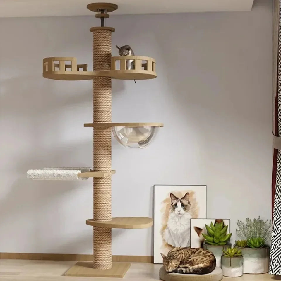 Katzenturm Boden Bis Decke Katzenturm Mit Kratzpfosten Hängematte Haustier Aktivität Zentrum Kätzchen Klettern Spielzeug Haustier Möbel