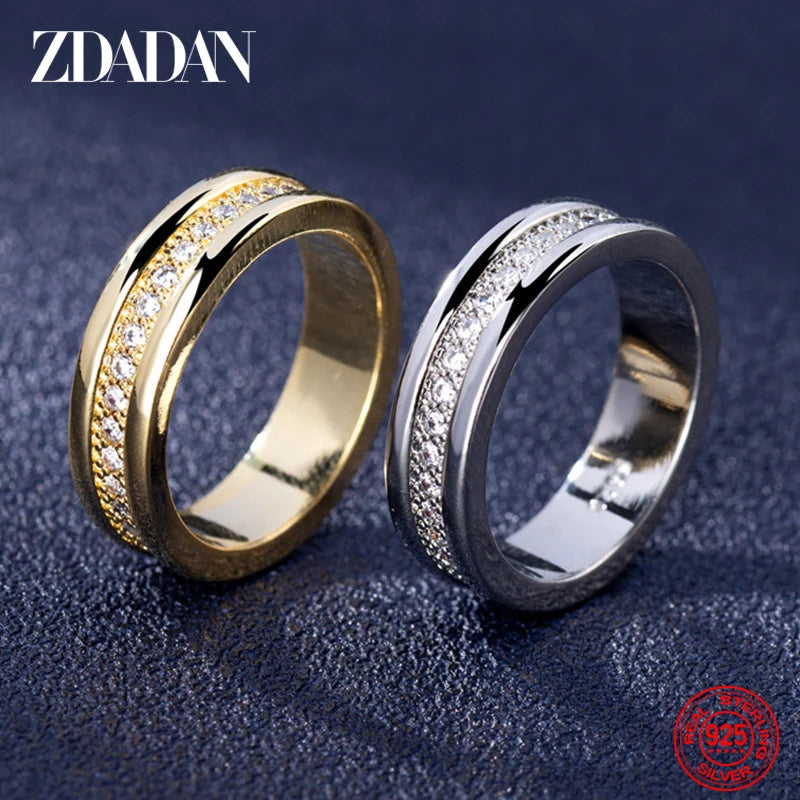 ZDADAN 925 Sterling Silver Double Layer Zircon Finger Ring For Women Girls Party Jewelry Gift