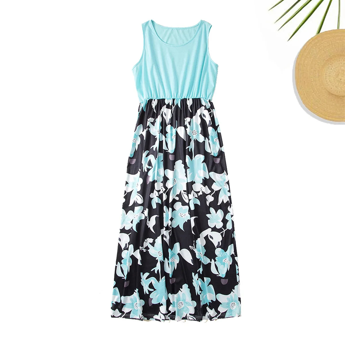 New 2022 Mother Daughter Summer Dresses Sleeveless Flower Patchwork Sundress Mom Mommy and Me Dress Family Matching Outfits