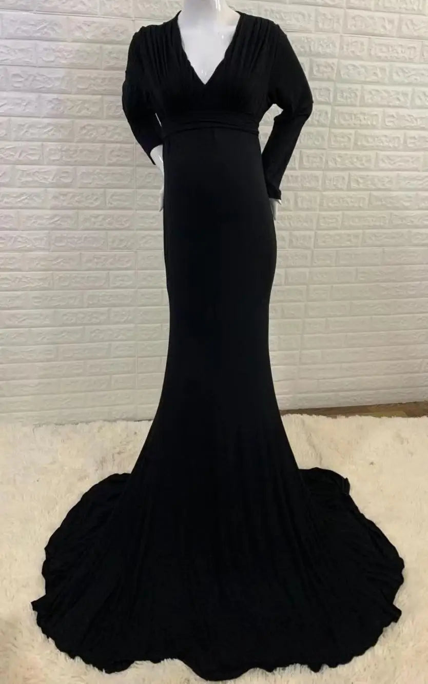 Rochie de maternitate pentru femei, primăvară-toamnă, elegantă, subțire, cu decolteu în V, mânecă lungă, tip sirenă, Maxi, pentru fotografie, ședință foto pentru bebeluși