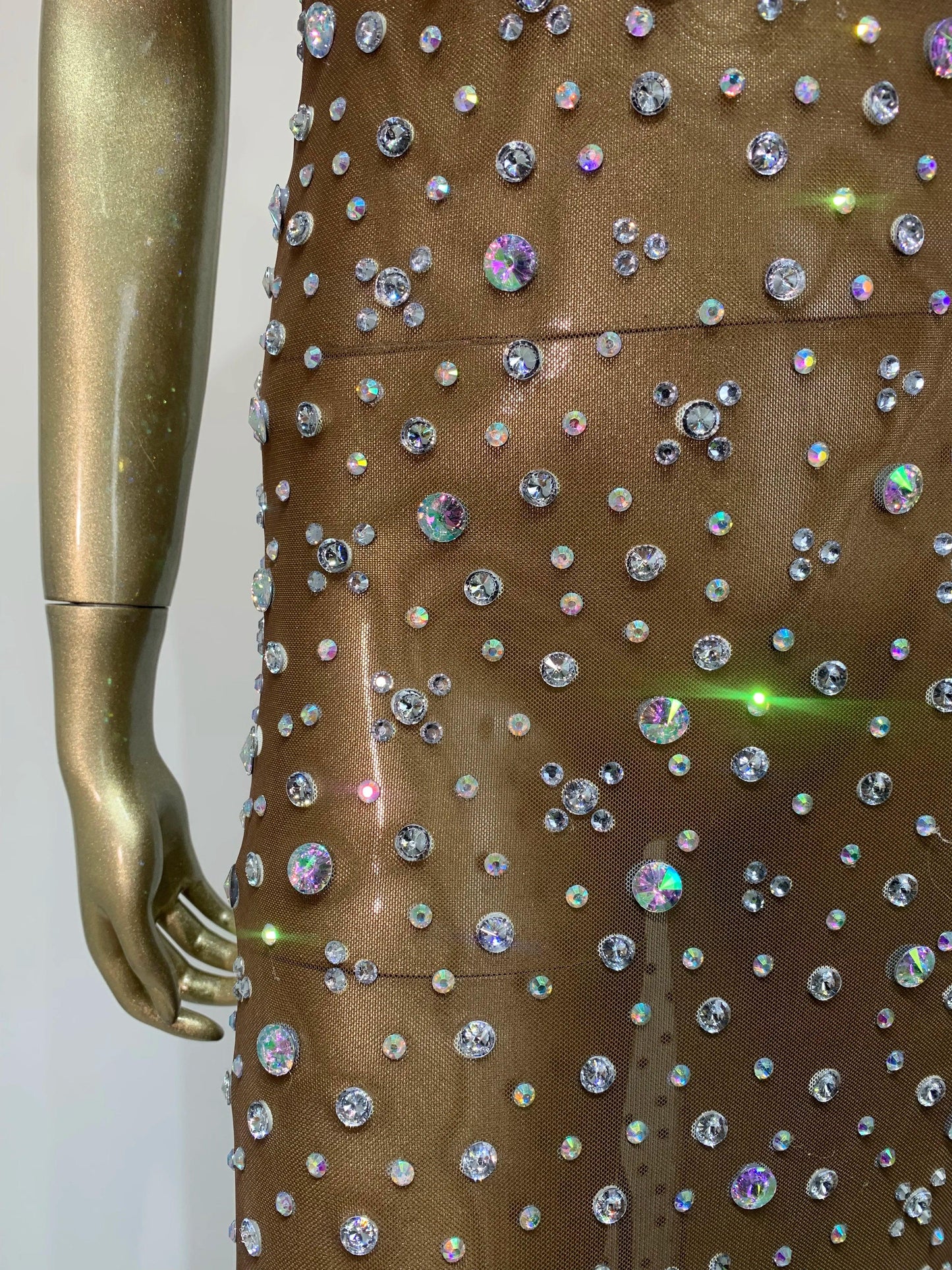 Aurelia Elegantes Kleid Transparent - Strass Ärmellos S - Golden Bridge Store