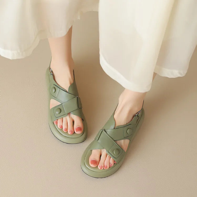 New Summer Sandals Women 2023 Fashion Platform Sandals Casual Round Toe Sandals Shoes for Women Split Leather Flat Shoes