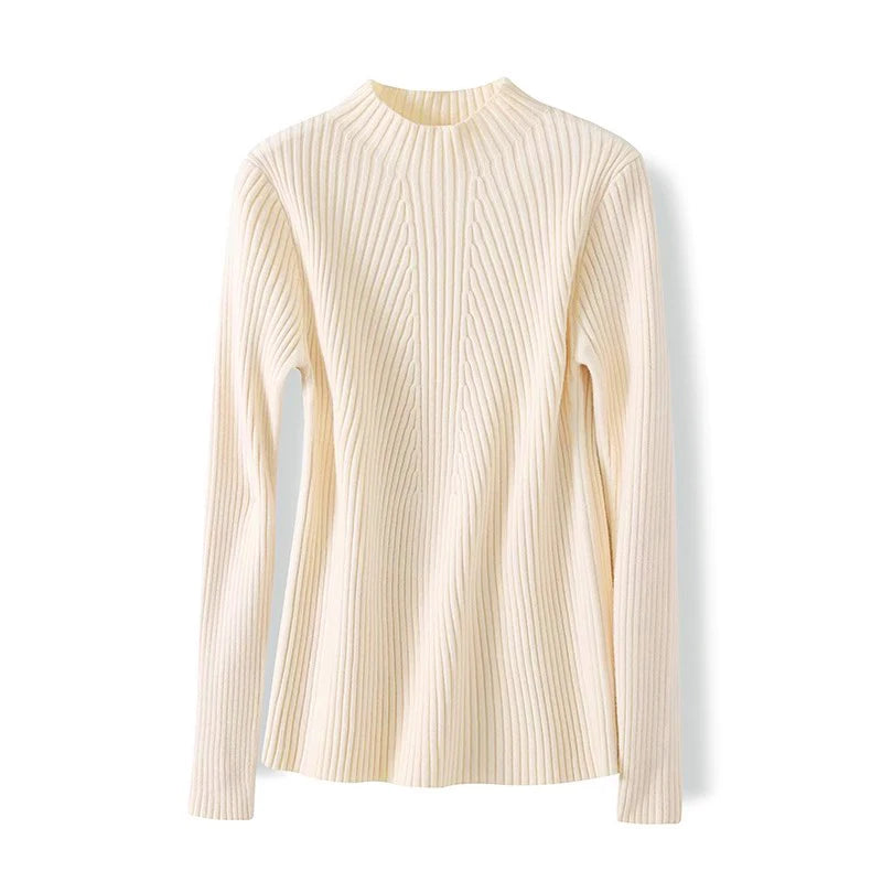 Pulover Livia cu guler înalt slim, cu nervuri - S-XL, mânecă lungă