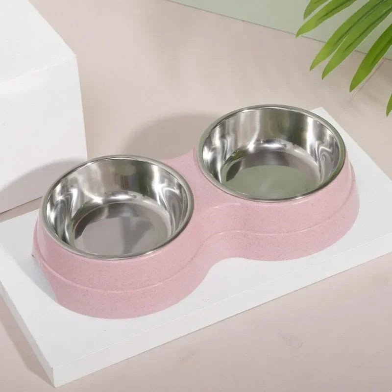 Dual pet bowl dog food water dispenser dual-purpose stainless steel pet water dispenser type cat and puppy feeding supplies