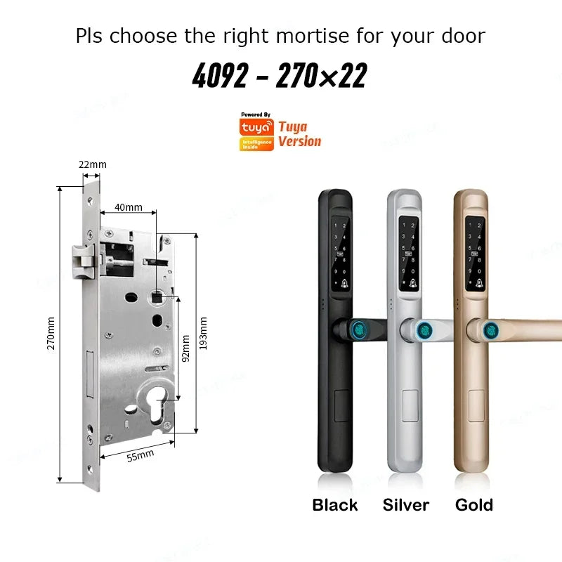 92/85mm impermeabil în aer liber cu amprentă digitală TUYA WIFI APP RFID card cod cheie inteligent electronic ușă încuietoare aluminiu/sticlă glisantă