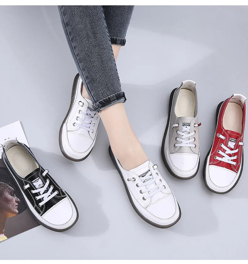 Ladies Sneakers 2024 Spring Genuine Leather Casual Walking Shoes Women Fashion Summer Flats Youth Girl Student Jogging Trainers