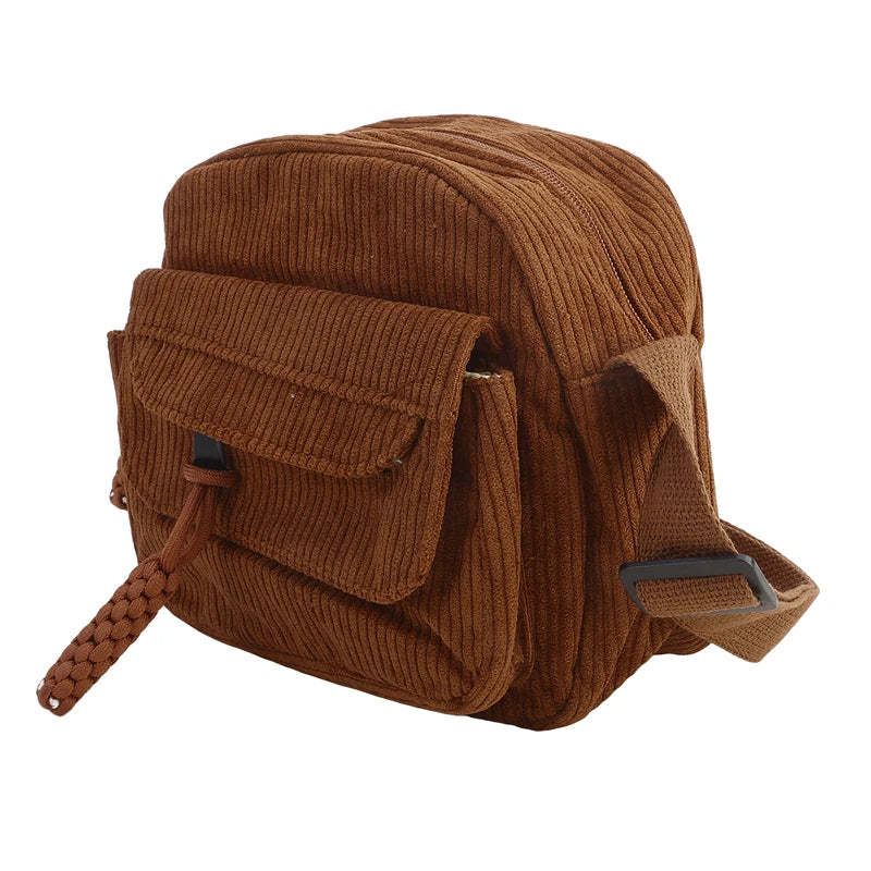 Simple Versatile Crossbody Bag Fashionable Casual Small Square Bag Personalized Commuting Shoulder Bag Corduroy Unisex Trend