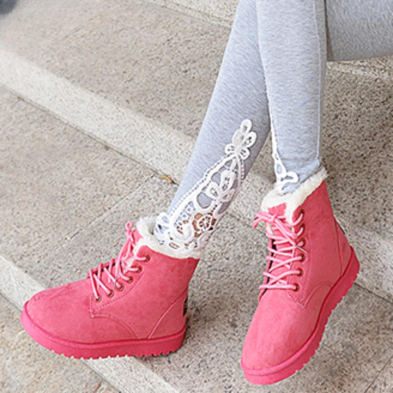 Cizme cu vârf rotund și călduroase din catifea BCEBYL - Mărime standard Ghete cu toc de 1 până la 3 cm Căptușeală din pluș