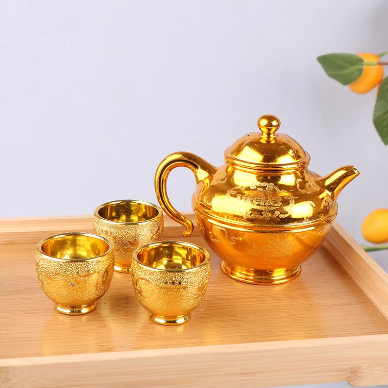Wine Kettle Coffee Pot Set Vintage Wine Glasses Jug Exquisite Tea Pot Golden Teapot Household Classic Temple Offering Cup