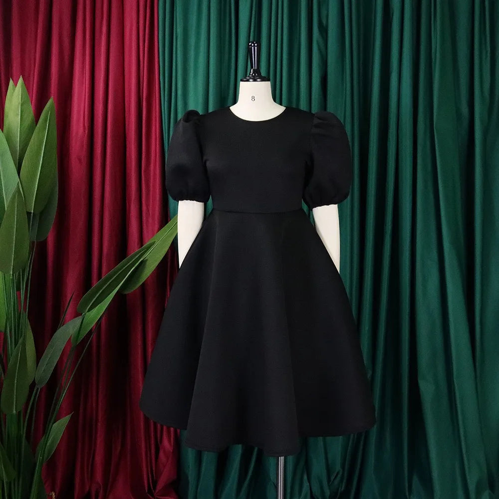 Elegante Kleider Für Frauen 2024 O-Ausschnitt Kurze Ärmel Hohe Taille Plissiert Midi Luxus Weiblich Geburtstag Party Dinner Vestidos