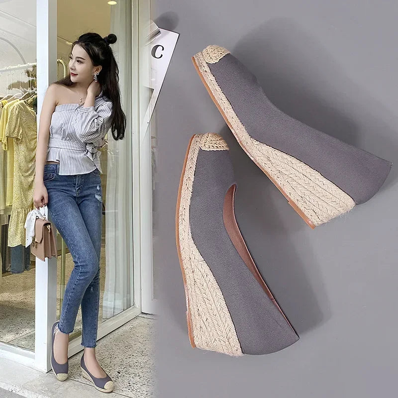 New Spring Summer Fashion High Heels Women Party Shoes Brand Elegant Ladies Wedges 6cm Women Pumps Black Blue Plus Size 42 DX296