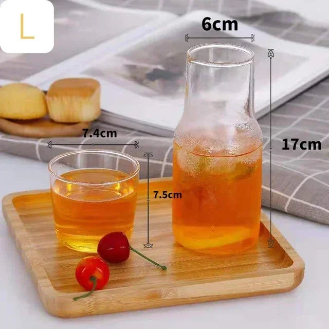 Water Carafe Glass Kettle Set Cold Hot Water Bottle Cup Sets Teacup Juice Pot Bedside Pitcher Carafe for Milk Beverage Tea