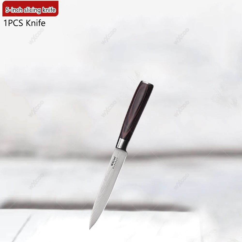 WXCOO Professional Kitchen Chef Knife Damascus Steel Laser Pattern Santoku Knife Double Side Magnetic Kitchen Knife Block