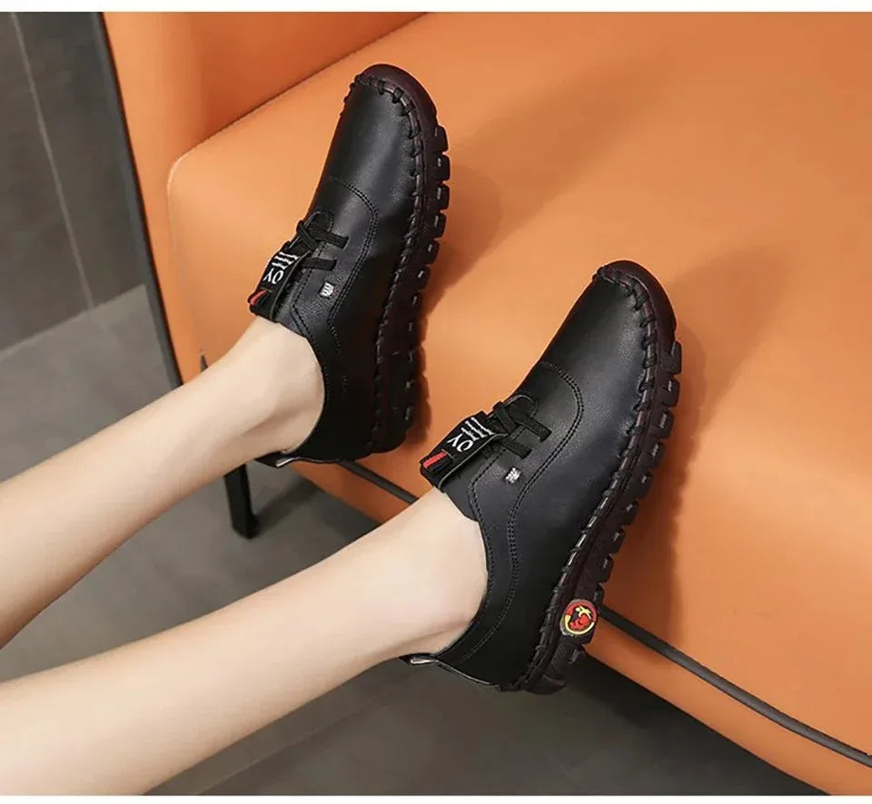 Sneakers Women Shoes Leather Loafers Shoes for Women Comfortable Slip on Shoes Hand Sewing Thread Mom Shoes Zapatillas De Mujer