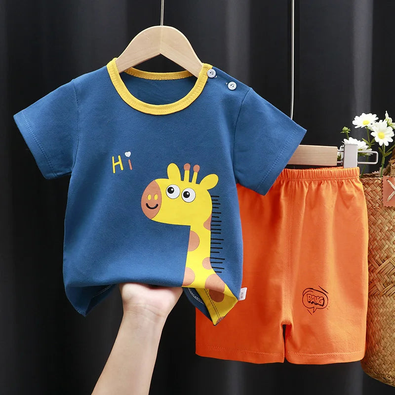 Girls Clothes Sets Infant Kids Sweet Tops Suit Summer Boys Short-Sleeved T-Shirt Shorts 2Piece New Baby Cute Cartoon Outfit