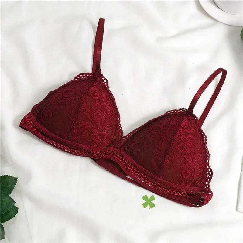 Lace Embroidery Bra Women elegant Deep V Underwear Floral Brassiere Stretch Seamless Push Up Lingerie Bralette Triangle Cup Padded