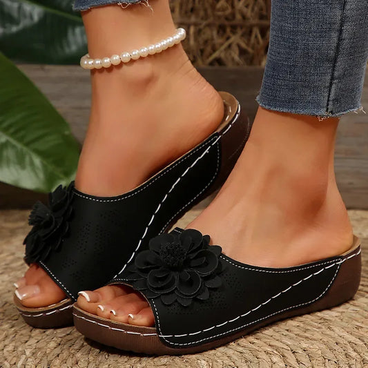 Women's Sandals Soft Heels Sandals Summer 2025 Casual Wedges Heeled Shoes Women Elegant Low Platform Slippers Sandalias Mujer - Golden Bridge Store