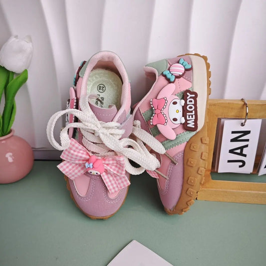 Kinder Casual Schuhe 2025 - Mädchen Cartoon MELODY PU Leder Outdoor Schleife - Anti-Rutsch Sneakers Rosa Größe 26-37 7-13J