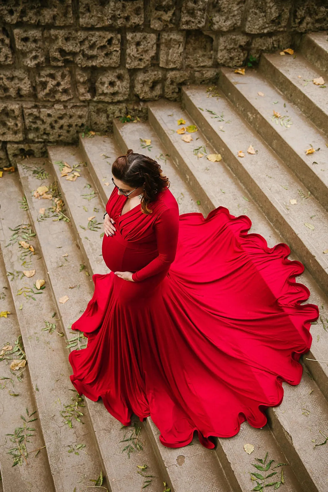 Rochie de maternitate pentru femei, primăvară-toamnă, elegantă, subțire, cu decolteu în V, mânecă lungă, tip sirenă, Maxi, pentru fotografie, ședință foto pentru bebeluși