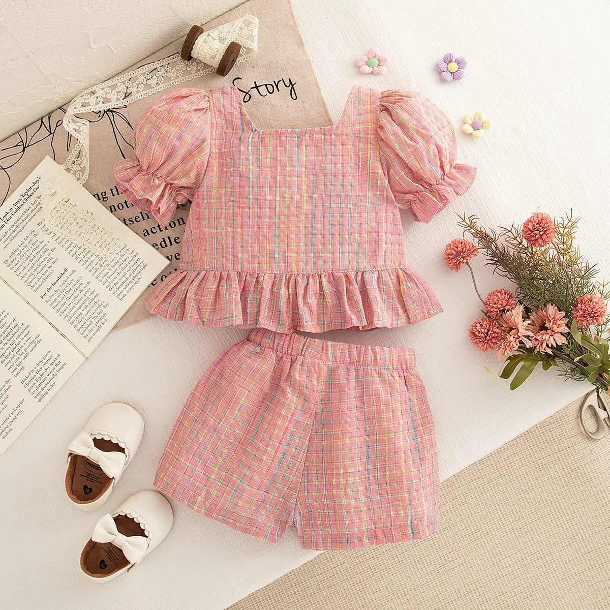 Zhejiang Babyset Kariert Prinzessinärmel - Baumwolle 0-12M