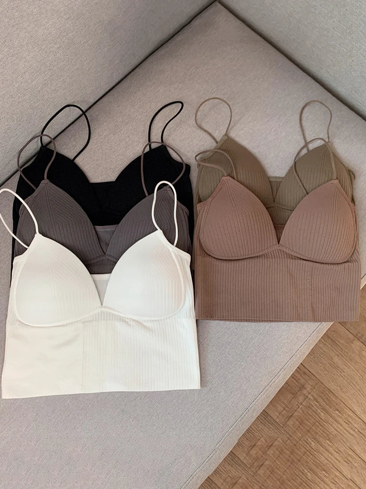Women Tops Sexy Solid Crop Top Tank Tops Sleeveless Slim Camis With Bra Basic Underwear Tops Women