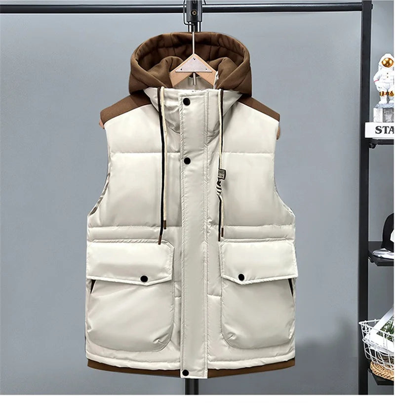 Fujian Herren-Weste abnehmbar Kapuze - Baumwolle, warm, L