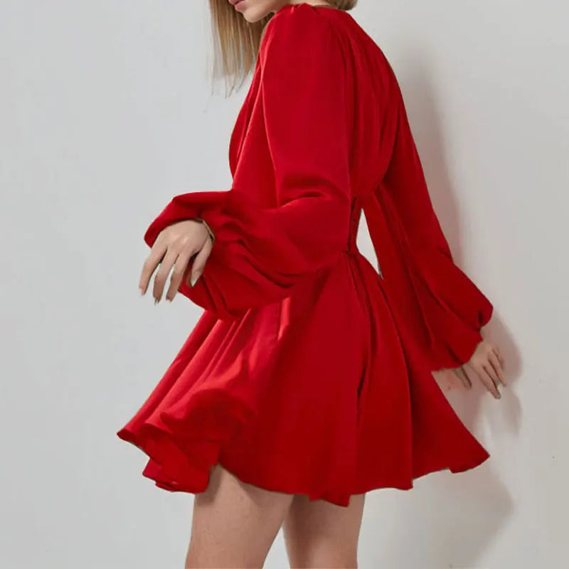 Amara Kleid V-Ausschnitt Elegant - Rot Gr S M Kurz Damen