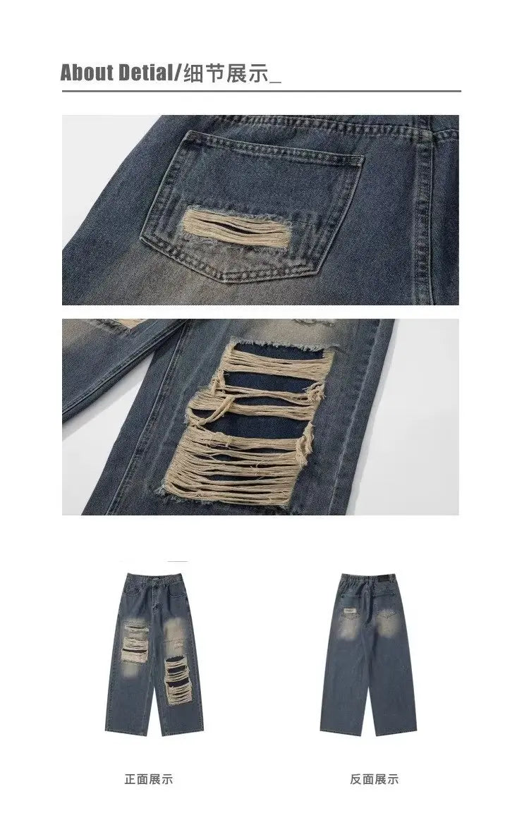 Jeans Women Hot Girls High Waist Chic Straight Trousers Simple Ripped American Street Loose Fall Fashion Leisure Newly All-match