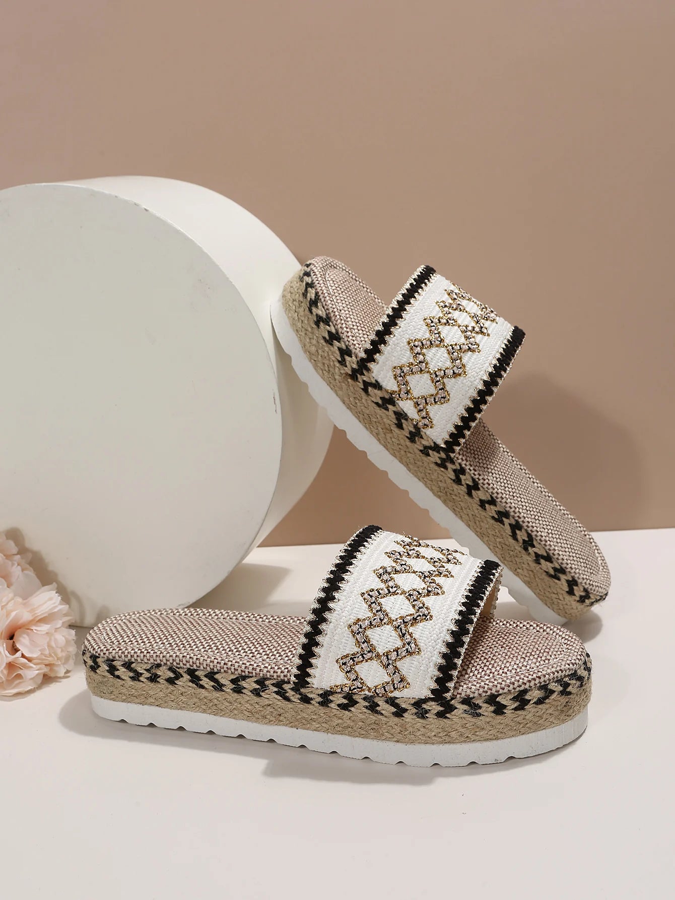 Gewebte Damen Pantoletten Platform - Sommer Schuhe für Damen 2025 Neu - Strand Casual Absatz Sandalen Bohemian Handgemacht Espadrilles