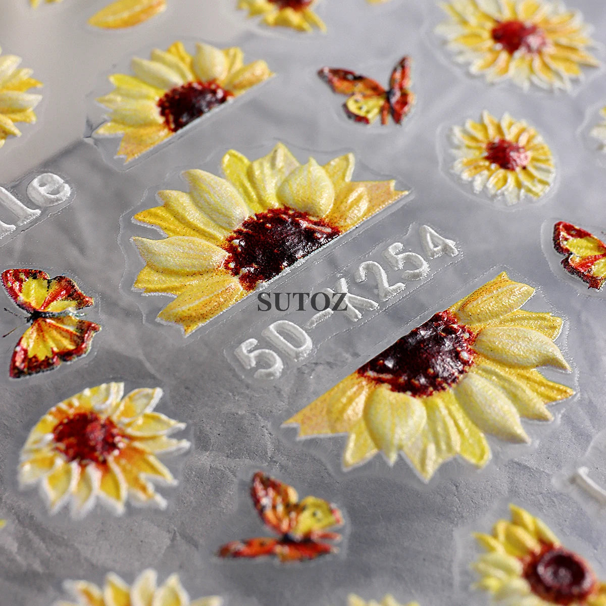 GL5D-K256 5D Sonnenblumen Nagelsticker - Herbstdesign Prägung