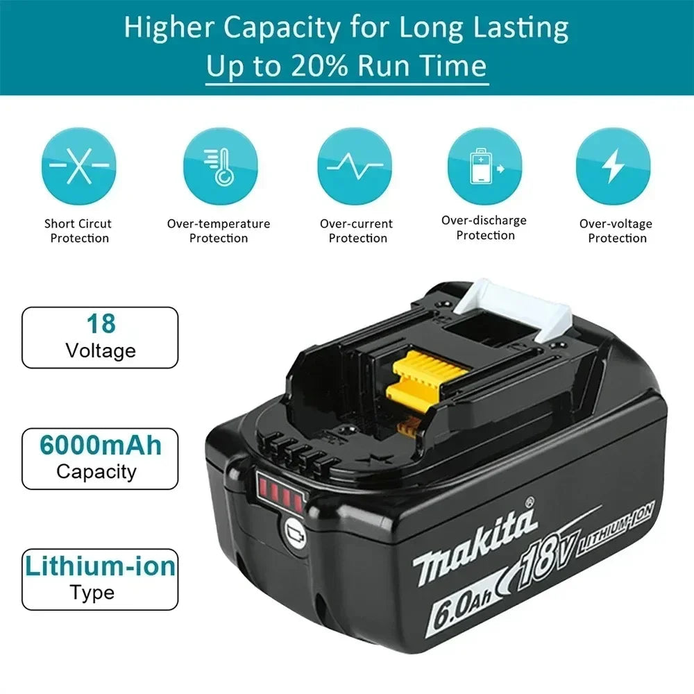 Makita 100% Original 18V Rechargeable Power Tool Battery 6Ah/5Ah/9Ah 18V BL1830 BL1850 BL1840 BL1860,Replaceable LED Lithium-ion