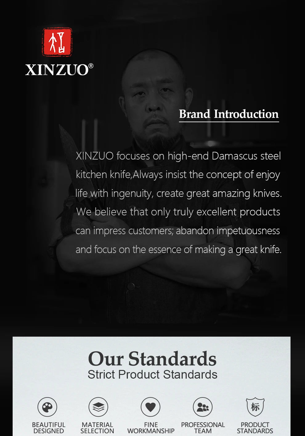 XINZUO 7PCS Knife Set German 1.4116 Stainless Steel Utility Slicing Chef Fruit Santoku Knives Multifunction Kitchen Scissors