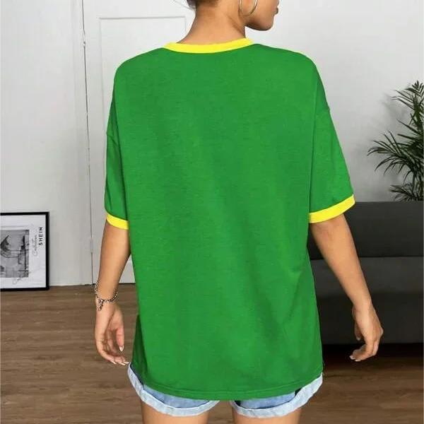 ZSSKASLCN Damen T Shirt Brasil Print - Grün Gelb Slim