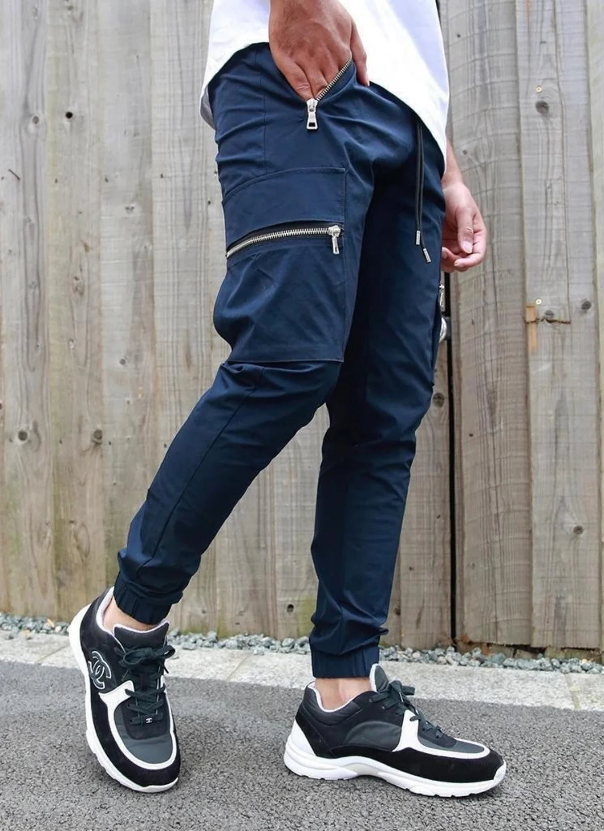 Salopetă casual pentru bărbați, primăvară și toamnă, nouă, cu cordon, personalitate, cu buzunar cu fermoar, pentru picior mic, pantaloni creion, pantaloni lungi