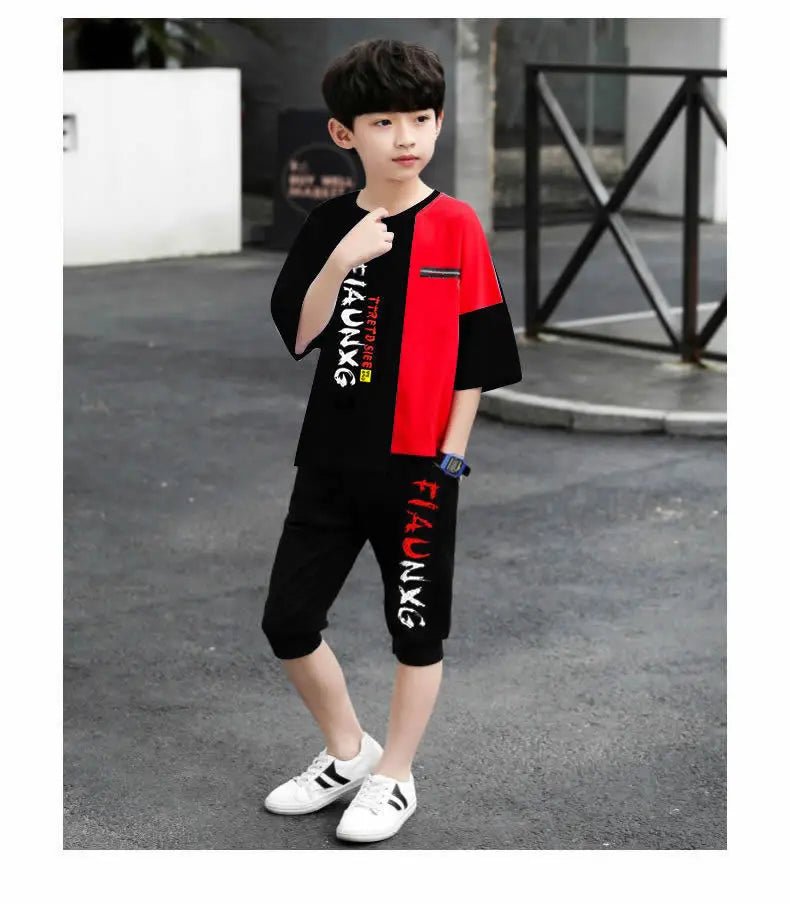 Jungen-Trainingsanzug 2025: Letter-Print Tracksuit - Athletic Performance Set