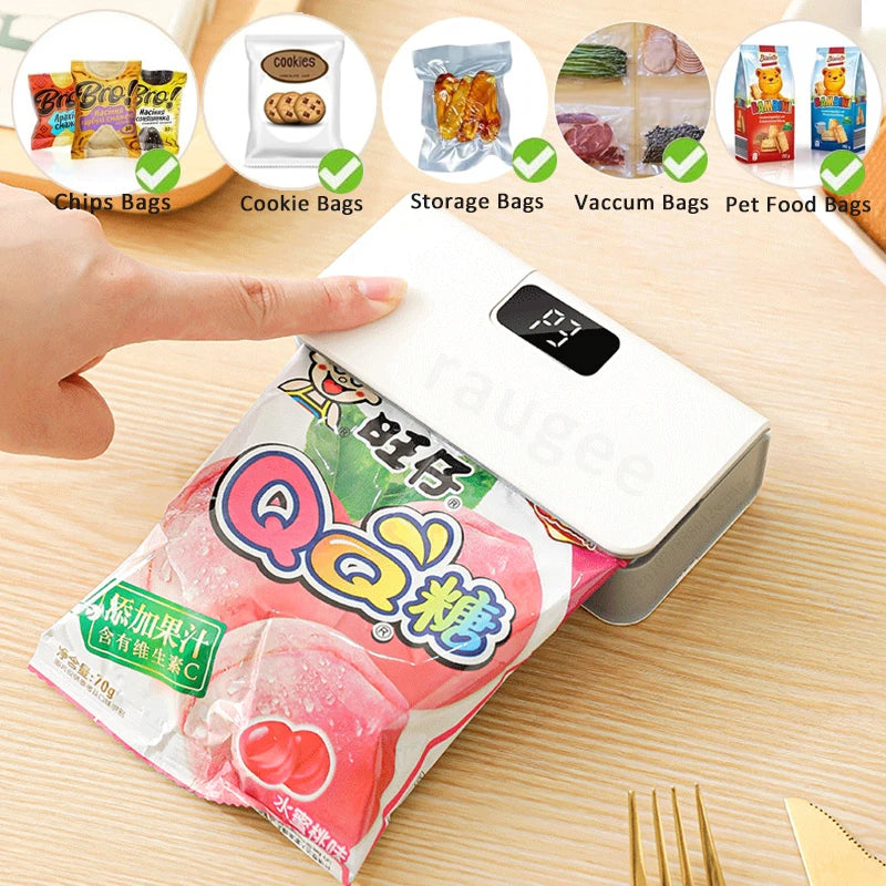 Mini Heat Bag Sealing USB Plastic Bags Sealer Machine 2 in 1 Handheld Food Package Bags Sealer With 6 Gear LED Display