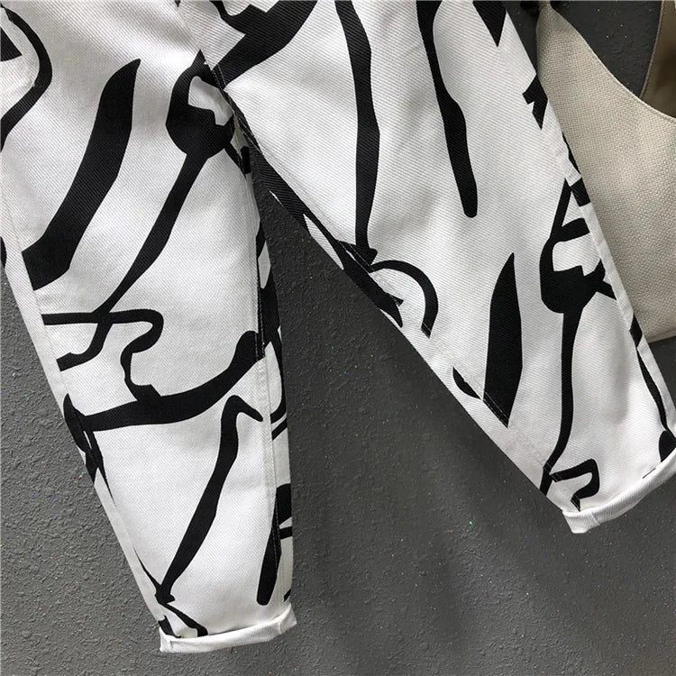 Blugi pentru femei 2025 - Stil streetwear la modă, imprimeu graffiti, talie înaltă, spălat, larg, drept