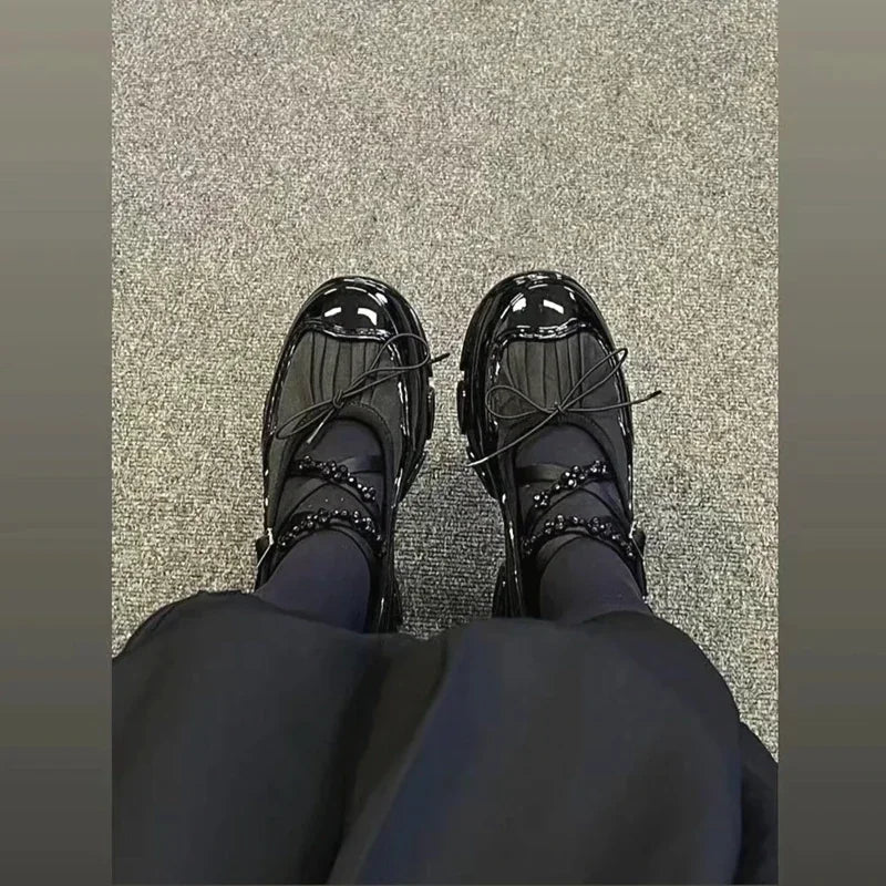 Damen Niedrige Absätze 2025 - Koreanischer Stil Perlenkette Mary Jane Flats - Party Arbeit Casual Bootsschuhe
