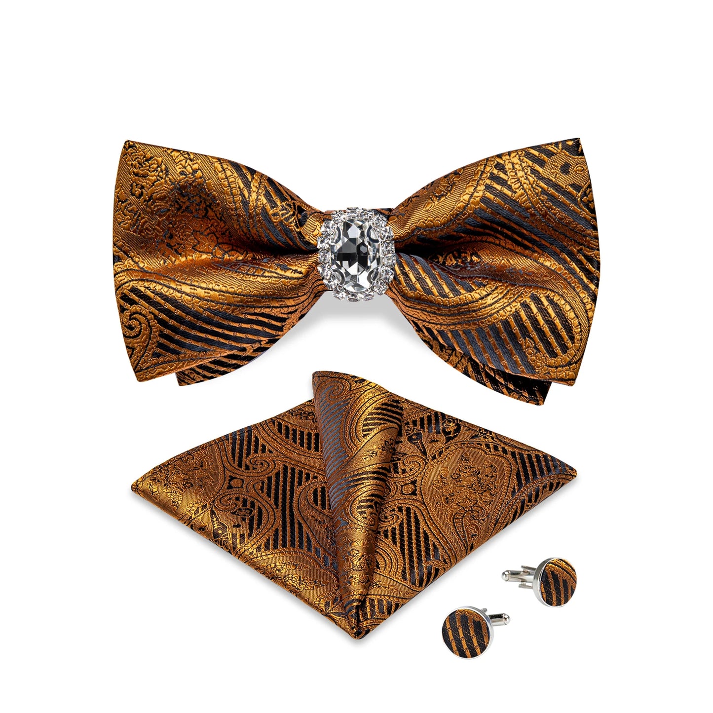 Designer Men's Silk Bowties Pocket Square Cufflink Set for Man Wedding Pre-tied Bow Ties Fashion Butterfly Knot Business Bowties