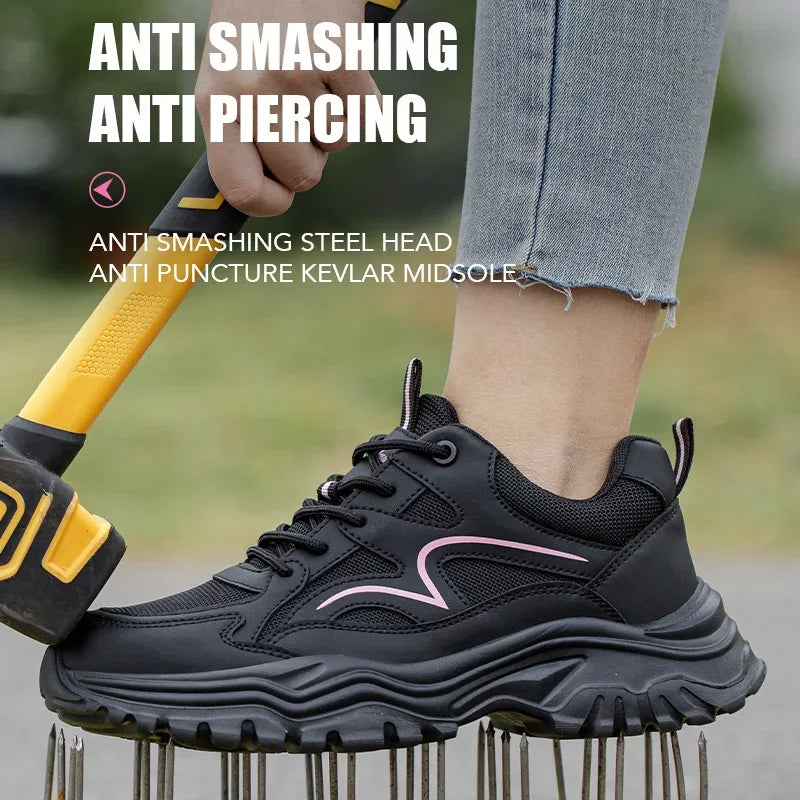 New Fashion Women Safety Shoes For Work Safety Boots Breathable Steel Toe Puncture Proof Sport Work Sneakers Slip-resistant - Golden Bridge Store